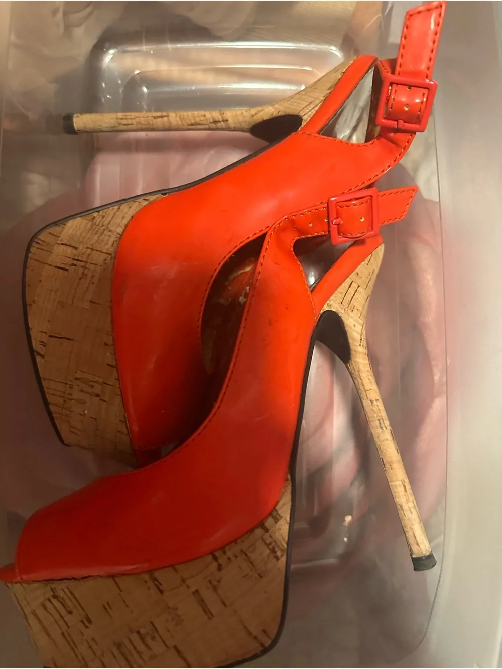 Women’s orange Cork Platform Slingback Heels